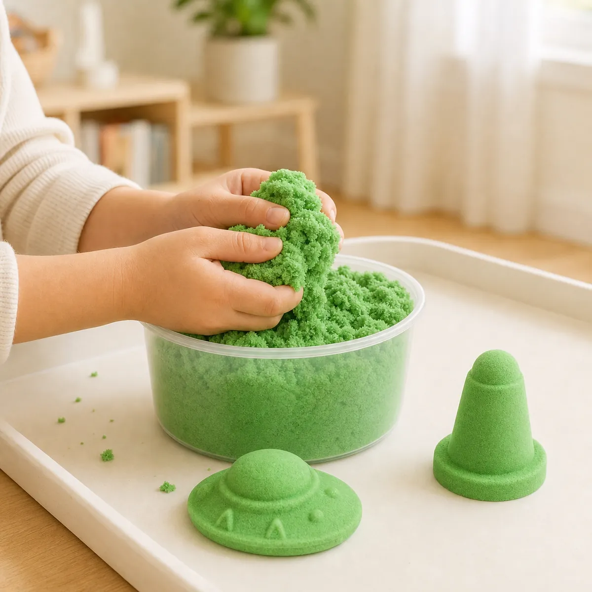 Space Sand — Magic Play Sand — being played with