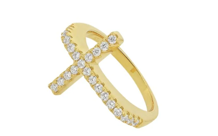 Sideways CZ Round Cross Ring